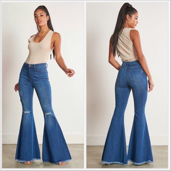 Vibrant Denim - NWT ALTERED Vibrant MIU High Waisted Distressed Flare Bell Jeans sz 7/27